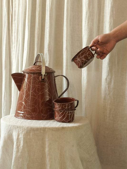 Vintage Enamel Coffee Pot Set of 11
